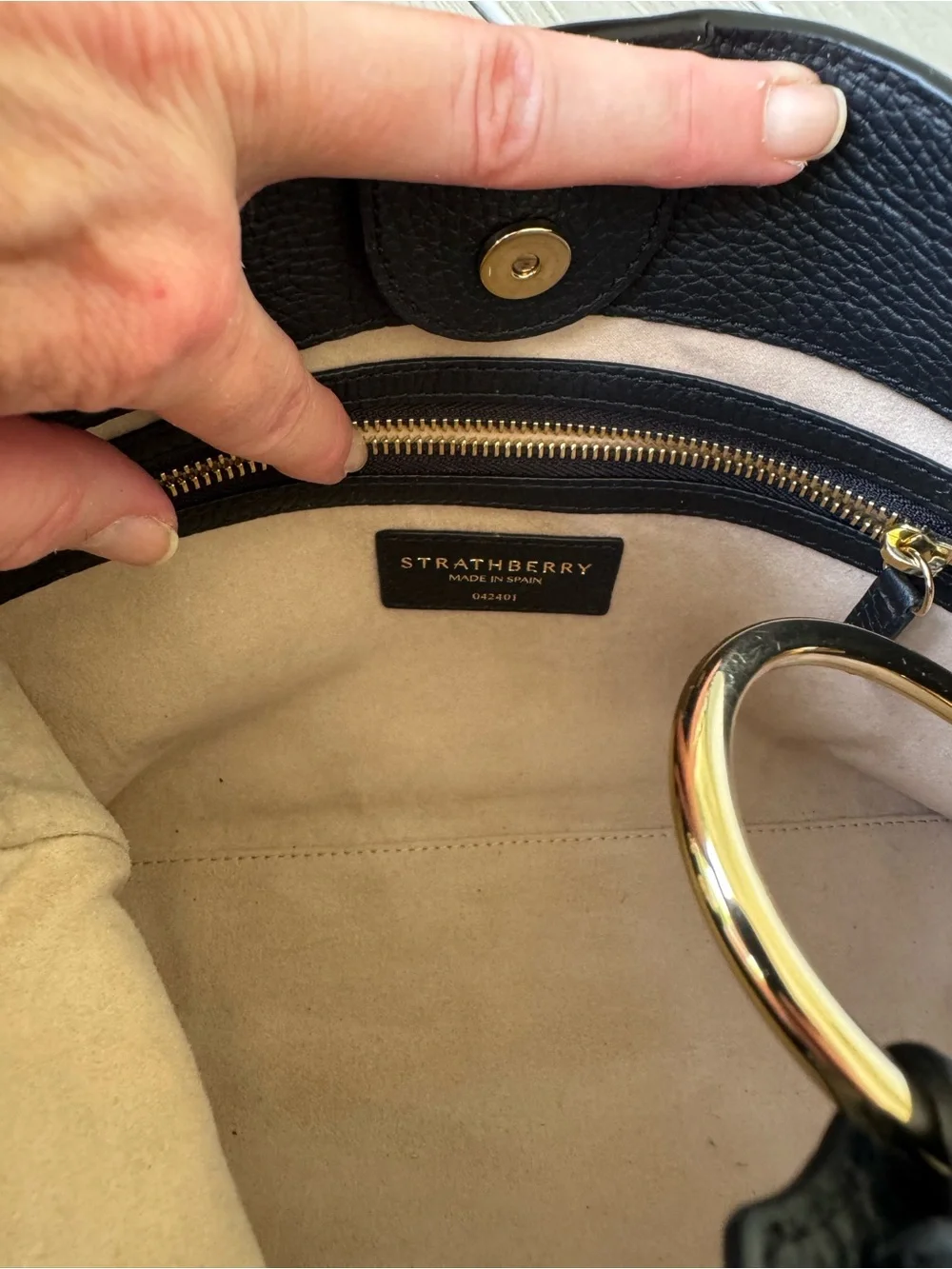 Strathberry Black Pebbled Leather Shoulder Hobo with Gold Hardware